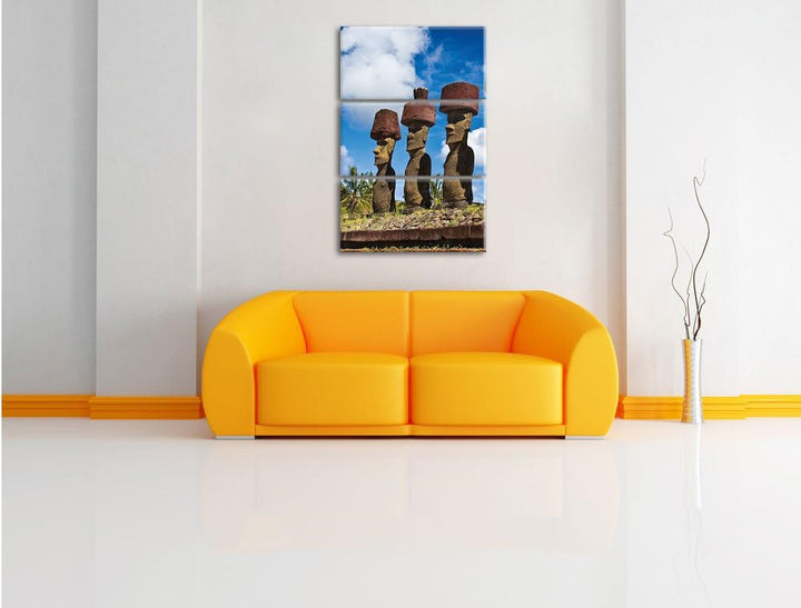 Pixxprint Moai Statuen auf den Osterinseln als Leinwandbild/Grösse: 3 Teilig (120x80) cm/Wandbild/Ku