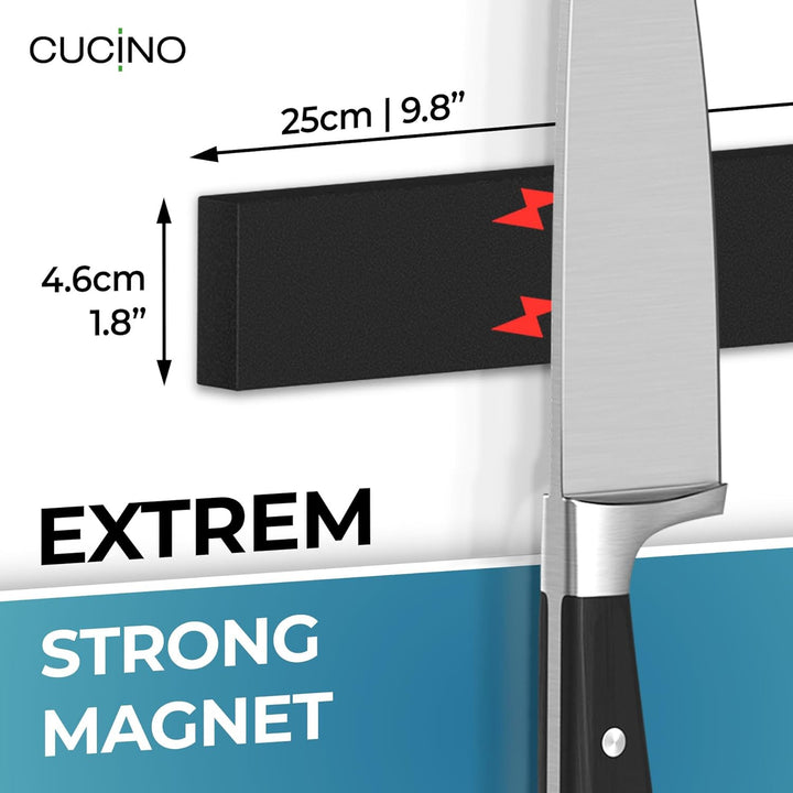Cucino Magnetleiste Messer mit extra starkem Magnet - Vergleichssieger 2022 - Einfache Montage mit 3
