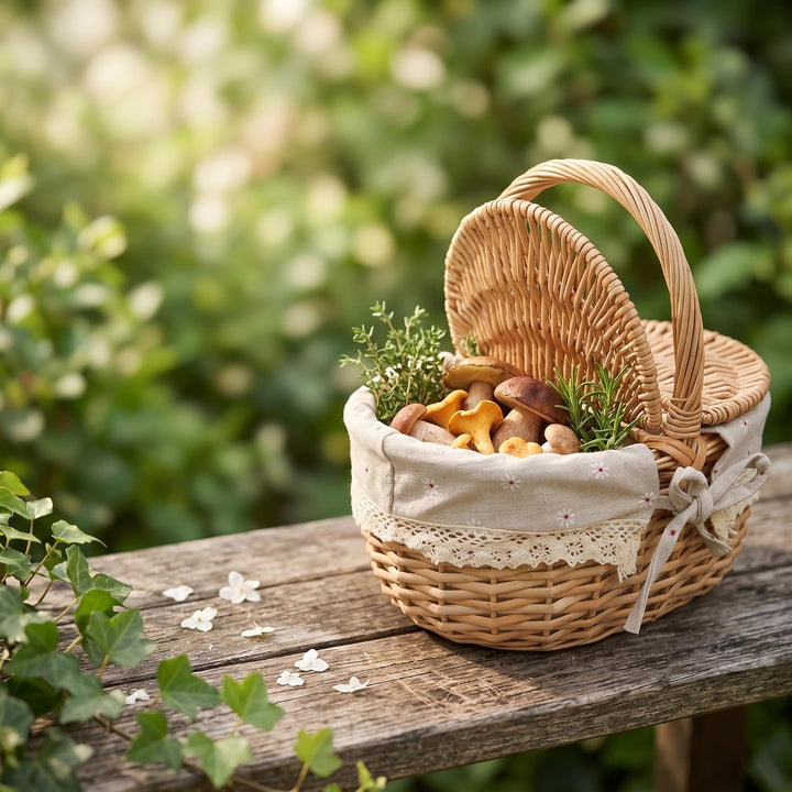 Picknickkorb mit Deckel, Kleiner Weidenkorb mit henkel und Liner | 25 x 18 x 13 cm, Einkaufskorb Gef