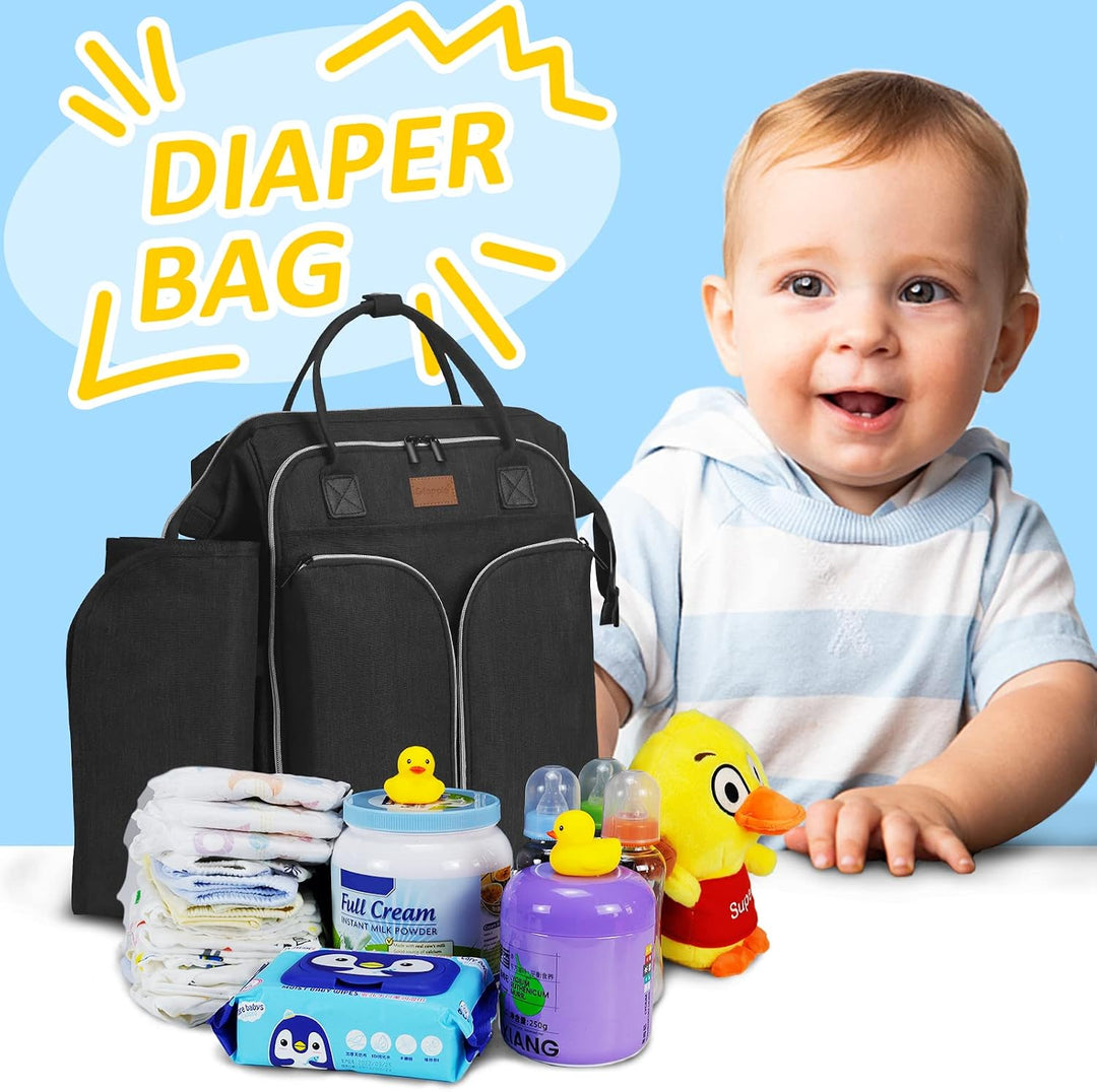 Gloppie Wickeltasche Rucksack Baby Wickelrucksack mit Tragbarer Wickelauflage und Kinderwagengurten,