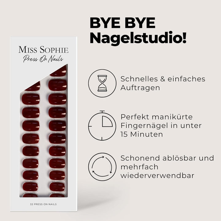 Original Miss Sophie Press On Nails | 32 Stück | Burgundy | Short Square | Für Fingernägel 1 stück (