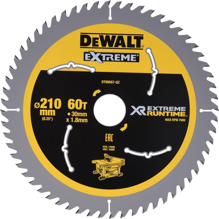 Dewalt XR Extreme Runtime Kreissägeblatt DT99567 (210/30 mm, 60 WZ/FZ, 20°, für extra feine Schnitte