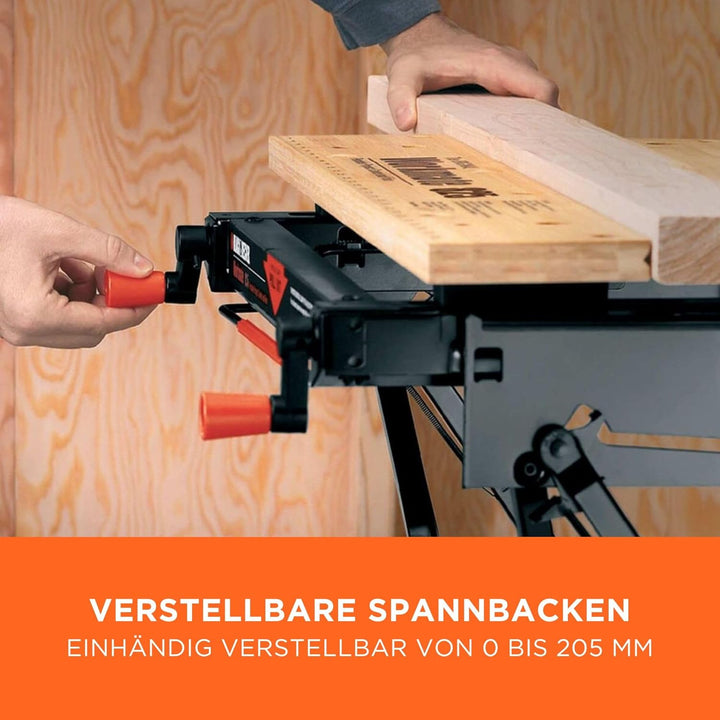 Black+Decker flexible Werkbank WM825 mit grosser Arbeitsfläche – Exaktes Arbeiten dank Gradeinteilun