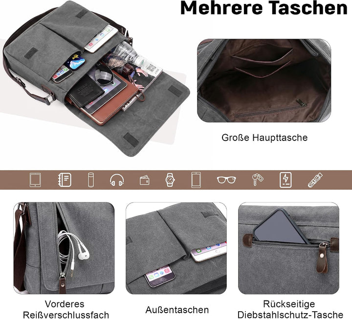 VARLIVOO Umhängetasche für Herren Schultertaschen 14" Zoll Laptoptaschen Messenger Bags Kuriertasche
