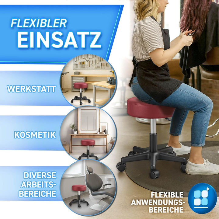 TRESKO® Rollhocker höhenverstellbar 10 cm Dicke Polsterung bis 150 kg | Hocker 47-60cm | Arbeitshock