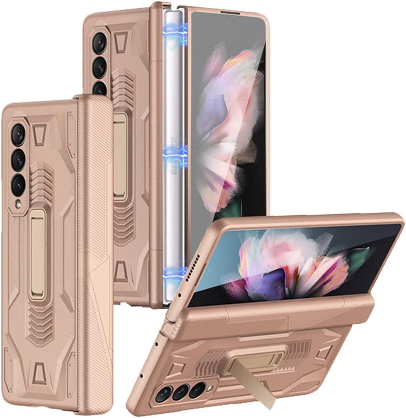 Miimall Kompatibel mit Galaxy Z Fold 3 Hülle mit Scharnierschutz, Stossfester Schutz mit Glas Displa