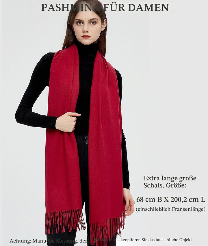 Pashmina Schals und Wraps Schals für Damen Hochzeit Party Winter Warme Lange Solid Color Maroon, Mar