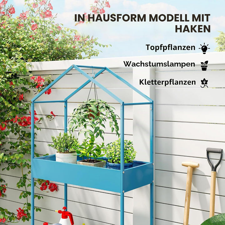 Outsunny Pflanzenregal mit 2 Ebenen, Pflanzenhalter aus Metall mit Haken, Pflanzenhalter in Form ein