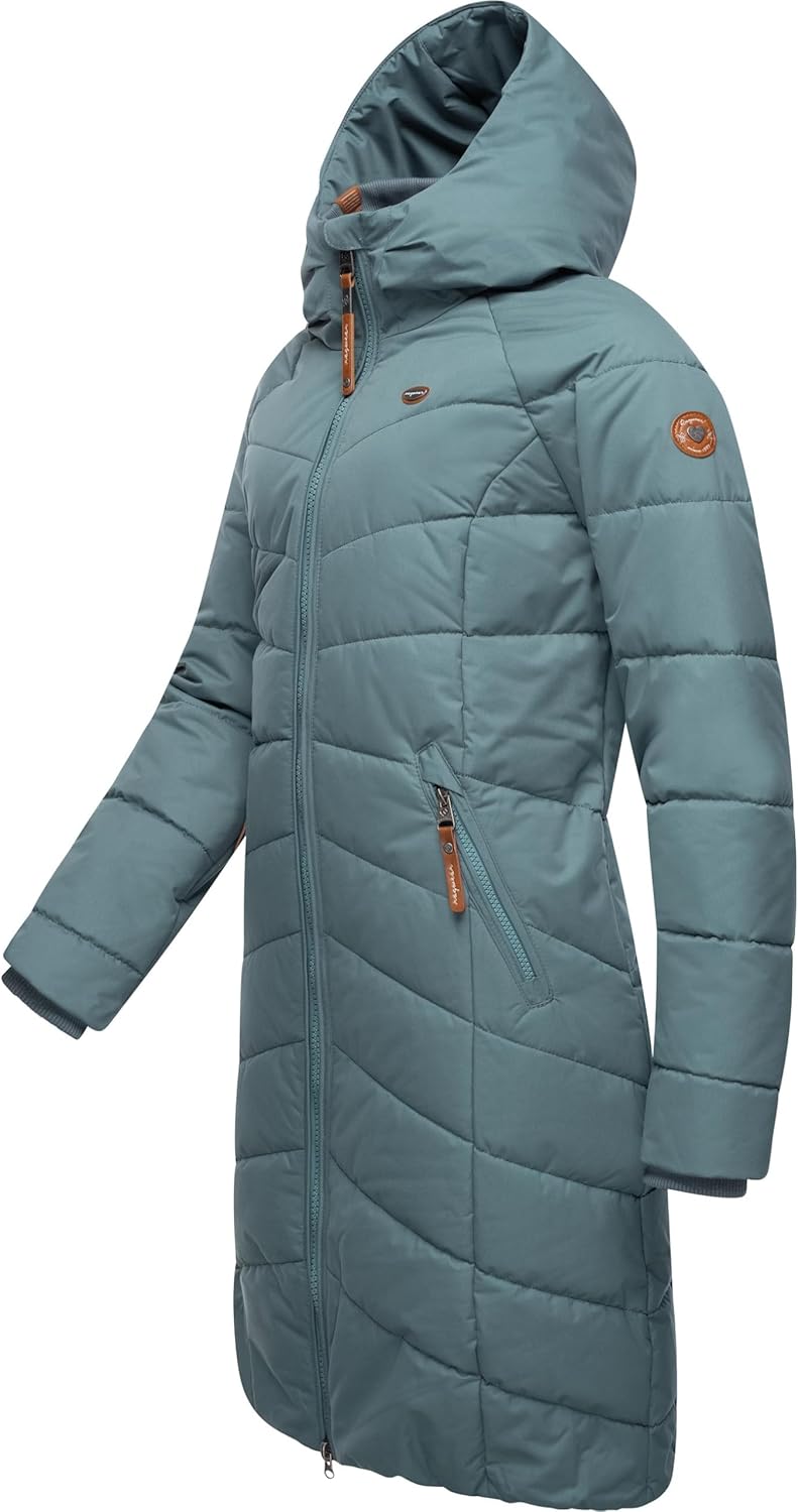 Ragwear Damen Wintermantel Warmer wasserdichter Steppmantel lang mit Kapuze Dizzie Coat XS-6XL L Gra