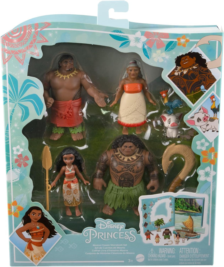 Mattel Disney Princess Toys, Vaiana Story Pack mit 6 Hauptcharakteren, kleine Puppen, Figuren und Zu