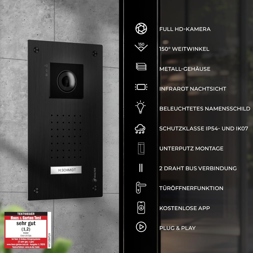 Entri Video Türsprechanlage, Unterputz Türklingel mit Kamera, Smartphone App, 1 Familienhaus, Video