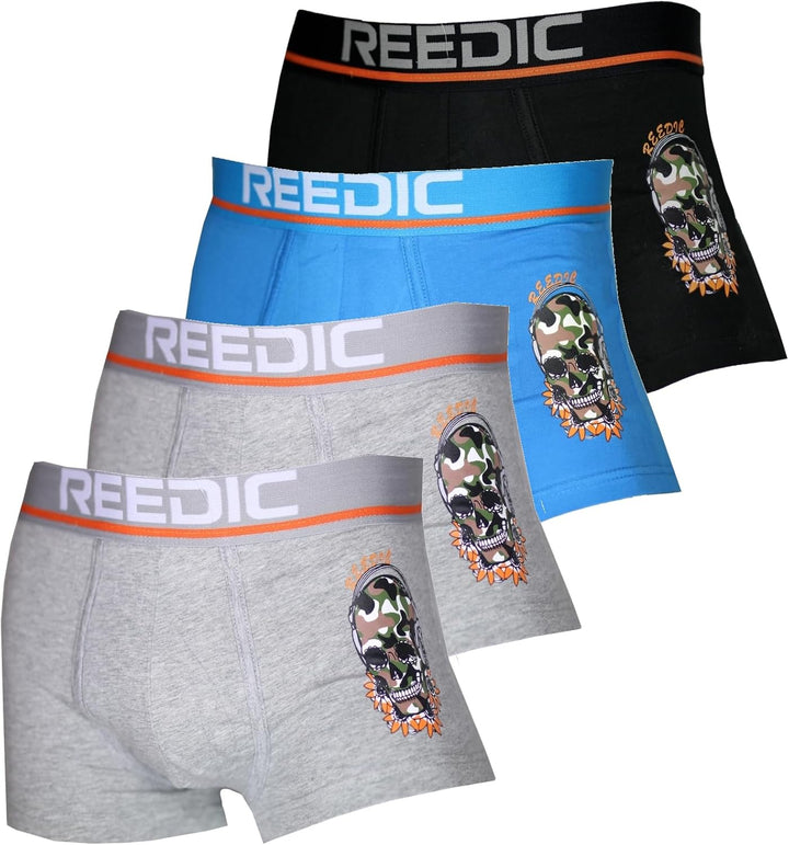 Reedic Herren Boxershorts Baumwolle mit Totenkopf-Motiv im 4er Pack M Je 4x Surprise Color Mix, M Je