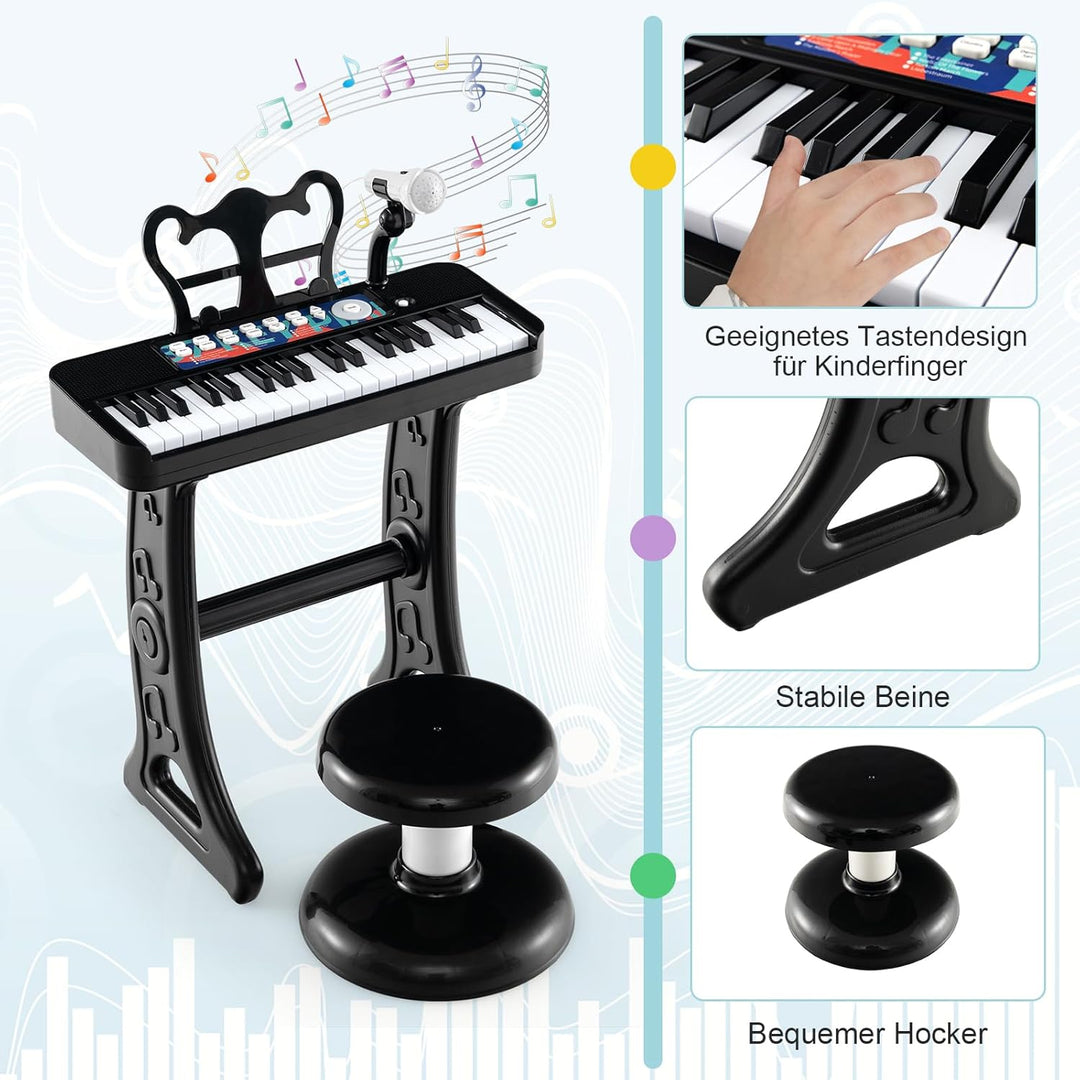 DREAMADE Kinder Keyboard, 37 Tasten E-Piano mit Notenständer & Mikrofon & Hocker, Klavier Spielzeug