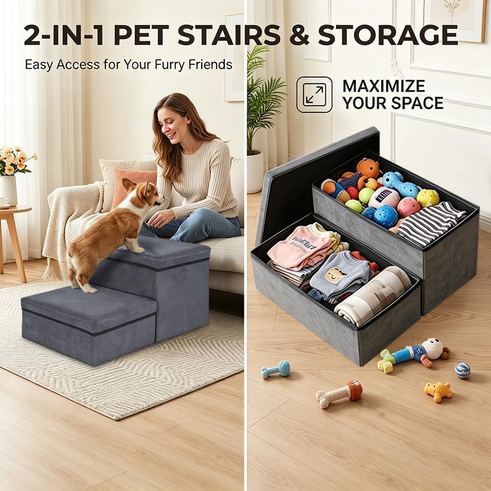 Haustiertreppe, Treppenstufen Matten mit Stauraum, Hundetreppe Klappbar, Maximale Tragfähigkeit 50 k