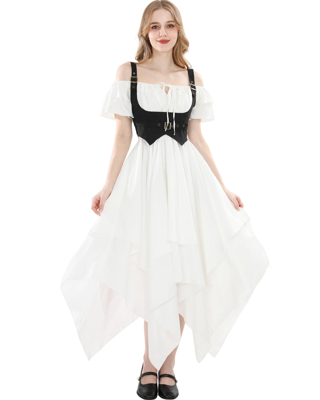 CR ROLECOS Mittelalter kostüm Damen Renaissance Kleid Gothic Viktorianisches Weiss bridgerton Kleid