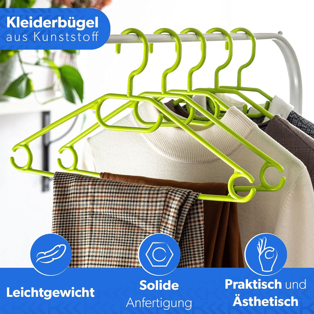 KADAX Kleiderbügel aus Kunststoff, 5 Stück, 360°drehbarer Haken, eingekerbte Schultern, Hosensteg, p