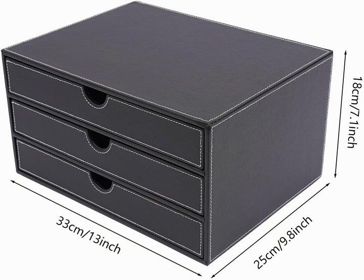 Schreibtisch Schubladenbox 3 Ebenen PU-Leder Desktop Organizer mit A4-Fächern Büroablage 33cm Dokume