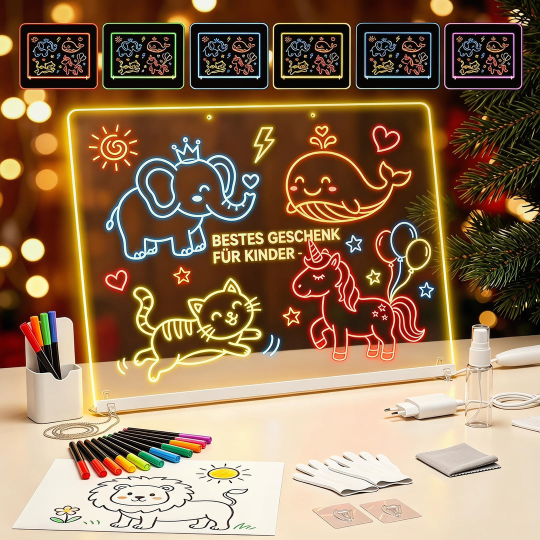 MQFORU LED Zeichenbrett 35x25CM, LED Notiztafel Abwischbar Maltafel Kinder mit 8 Colour Lighting 6 M