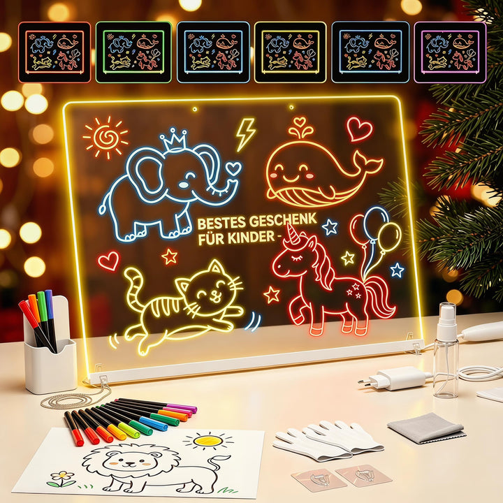 MQFORU LED Zeichenbrett 35x25CM, LED Notiztafel Abwischbar Maltafel Kinder mit 8 Colour Lighting 6 M