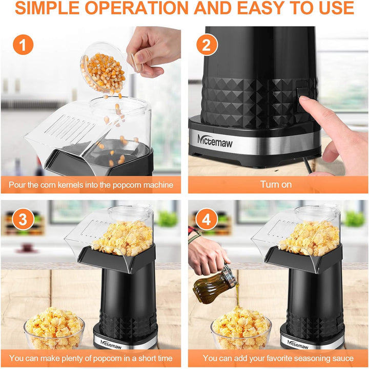 Nictemaw Popcornmaschine Heissluft 1200W Elektrischer Popcorn Maker für Zuhause, Schwarz