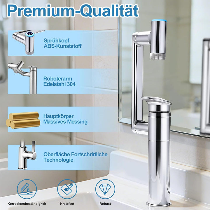 Badezimmer Wasserhahn, 1080° Drehbare Waschtischarmatur Höhenverstellbare Badezimmerarmatur Waschbec