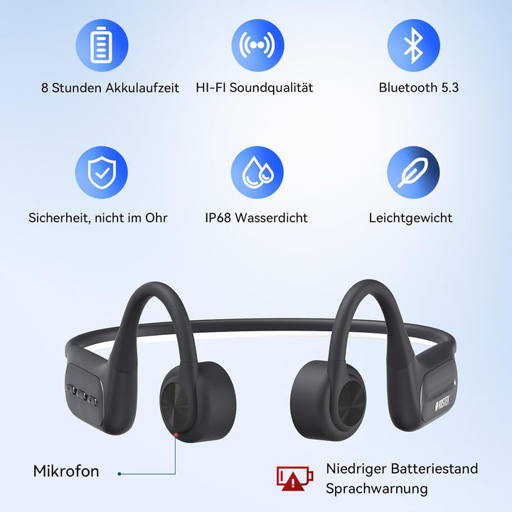 Voistek Kopfhörer Schwimmen, Knochenschall-Kopfhörer Bluetooth 5.3, 32 GB MP3, IP68 Wasserdicht, Off