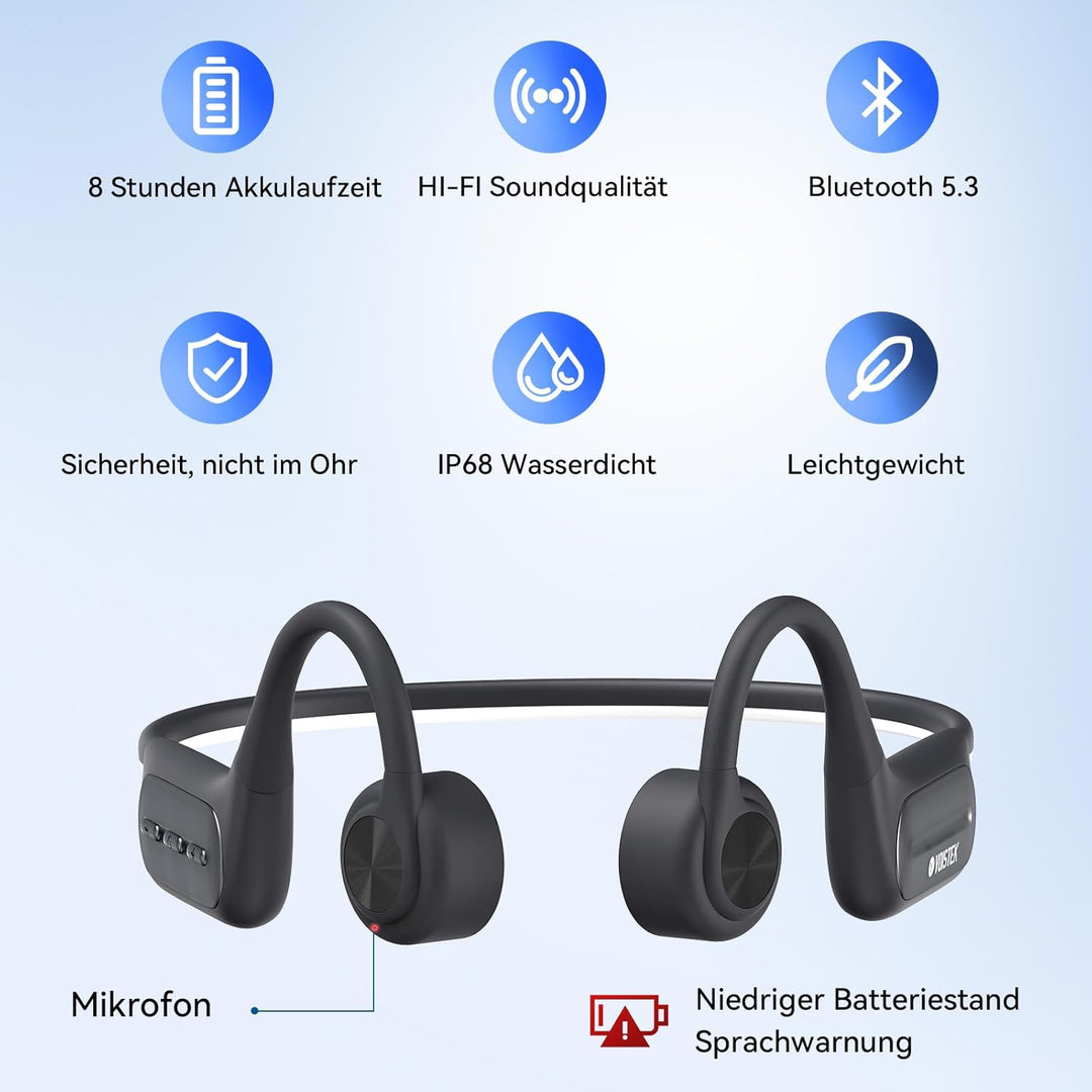 Voistek Knochenschall-Kopfhörer mit Vibration, Bluetooth 5.3 IP68 Wasserdicht, 32GB MP3-Player, Open