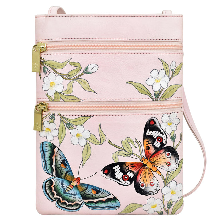 Anuschka Anuschka Women's Genuine Leather Hand Painted Double Zip Travel Crossbody Bag Umhängetasche