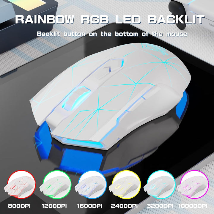AJ52PRO Wireless Gaming Maus, 10K DPI Sensor, Tri Mode, kabellos - RF2.4G/BT5.0/USB Wired, Rainbow B