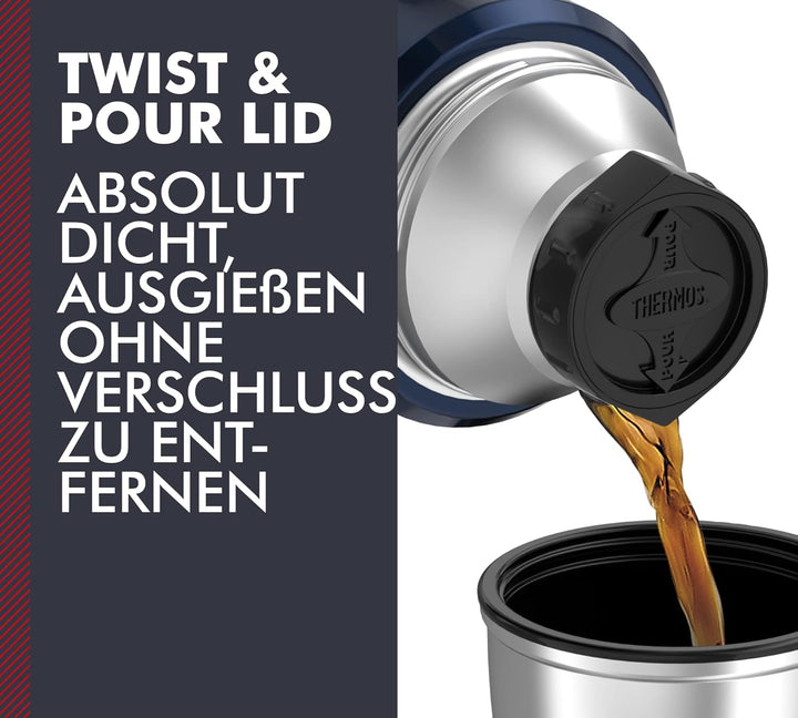 Thermos Stainless King Thermosflasche blau 1,20l - Edelstahl, absolut dicht, mit Trinkbecher und Gri