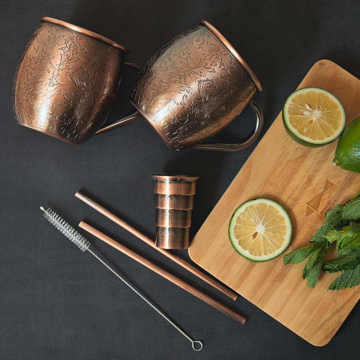 SKY FISH Moscow Mule Becher 2er Set, 3D Geprägte Cocktailgläser, 500 ml Edelstahl Weingläser, Handwä