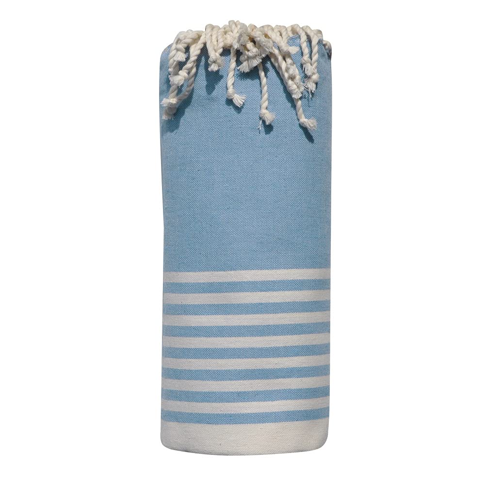 LES POULETTES -Handtuch Cotton Grosse Fouta Hammam oder Strand Kleine Weisse Streifen 150 x 250cm -
