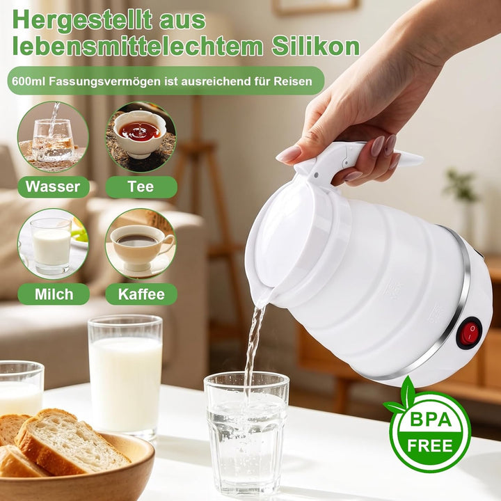 Faltbarer Wasserkocher Klein Reisewasserkocher Mini Reise Wasserkocher | 0,6 Liter Faltbar Kleiner W