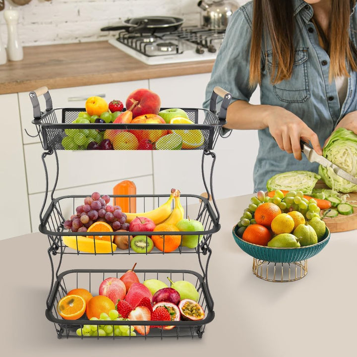 LANTUS Obstkorb mit 2 Bananenaufhängern, Obstständer für Zwiebeln, Snacks und Gemüse, für Küchenthek