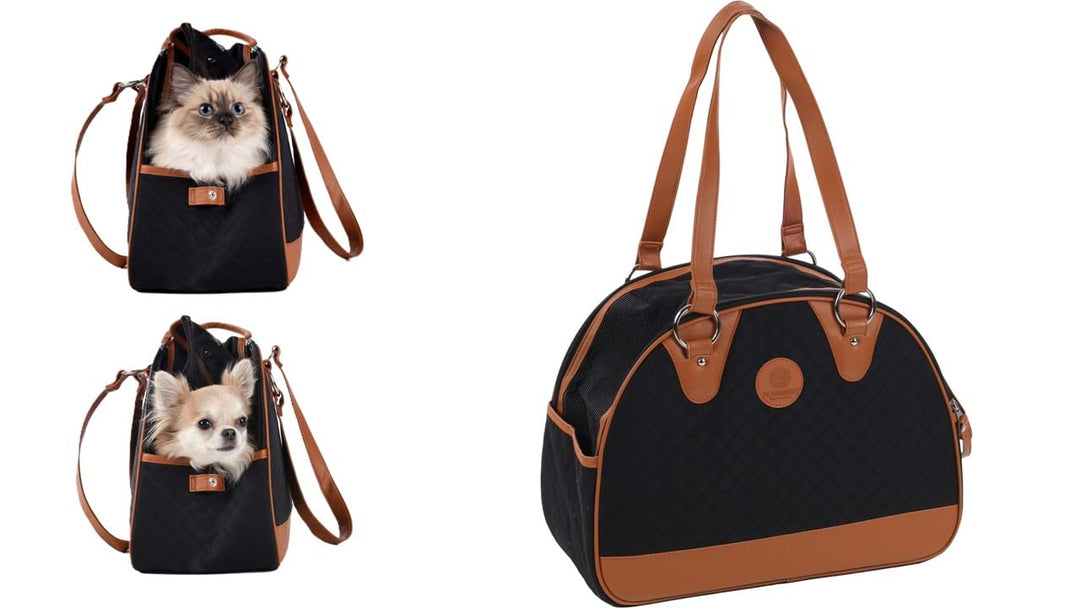 Flamingo Hundetasche - Tragetasche Paddie Schwarz - 41 x 19 x 30 cm - Polyester mit PU-Schaum - Belü