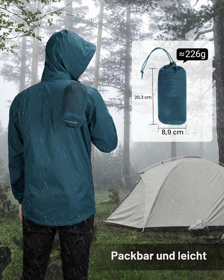 Outdoor Ventures Regenjacke Herren Wasserdicht Ultraleichte Dünne Faltbare Regenmantel Atmungsaktiv