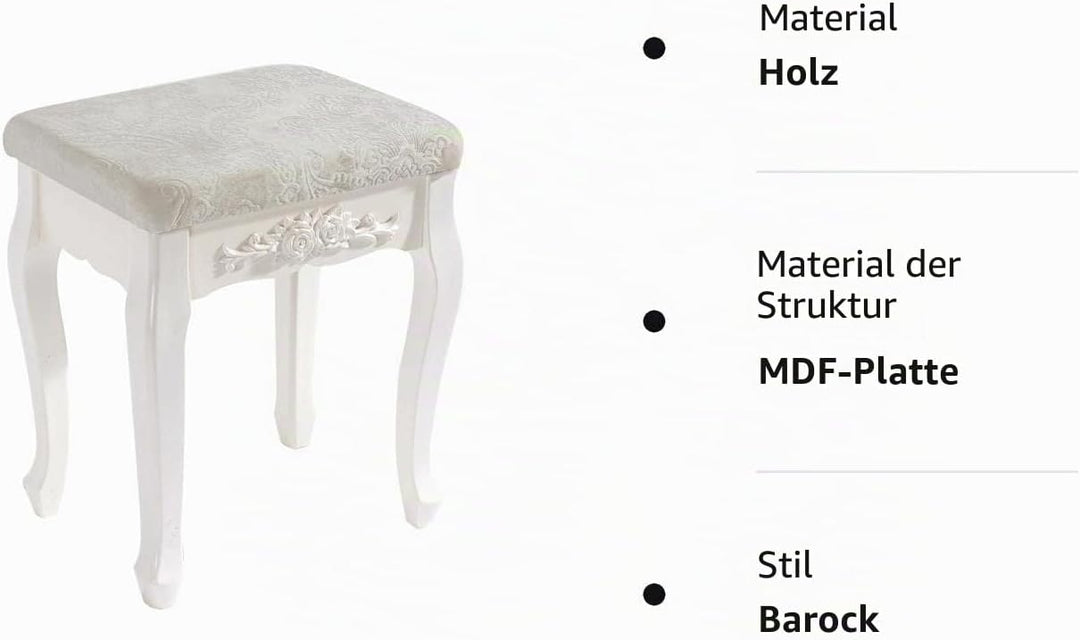 WOLTU MB6015cm Schminkhocker, Sitzhocker, Hocker Landhaus Hocker, Polsterhocker, MDF Holz, Weiss lac