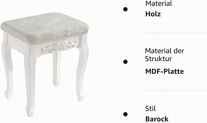 WOLTU MB6015cm Schminkhocker, Sitzhocker, Hocker Landhaus Hocker, Polsterhocker, MDF Holz, Weiss lac