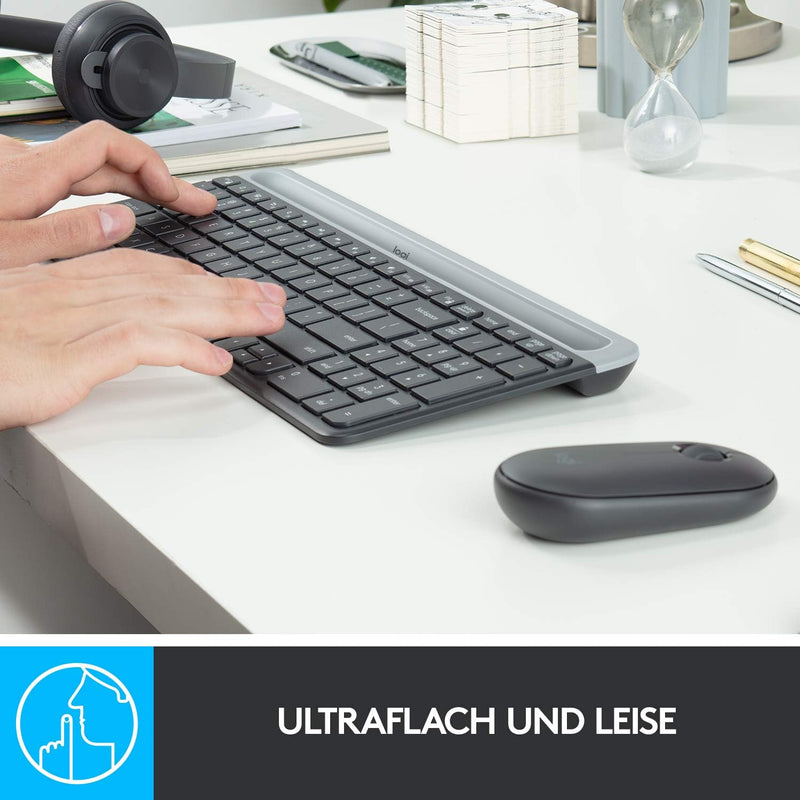 Logitech MK470 Slim Combo Kabelloses Tastatur-Maus-Set, 2.4 GHz Verbindung via Nano-USB-Empfänger, 1