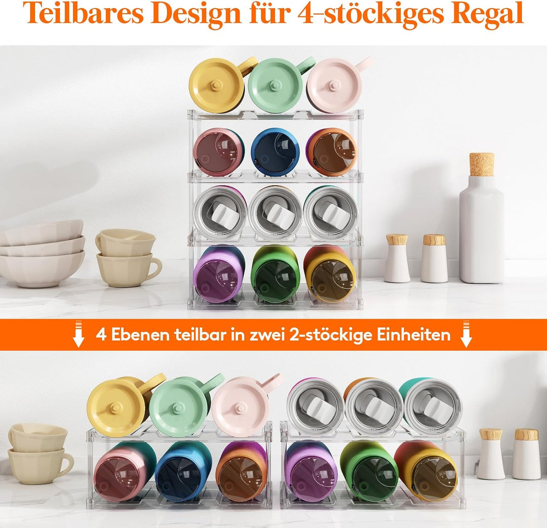 Lifewit Stapelbarer Flaschenorganizer aus Kunststoff für Zuhause, Tumbler- und Becherhalter, Transpa