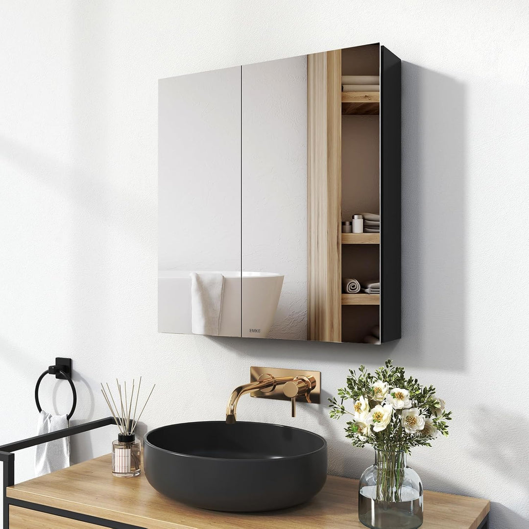 EMKE Spiegelschrank Bad, Badezimmer Spiegelschrank mit Spiegel, 60x65cm Badschrank Wandschrank mit h