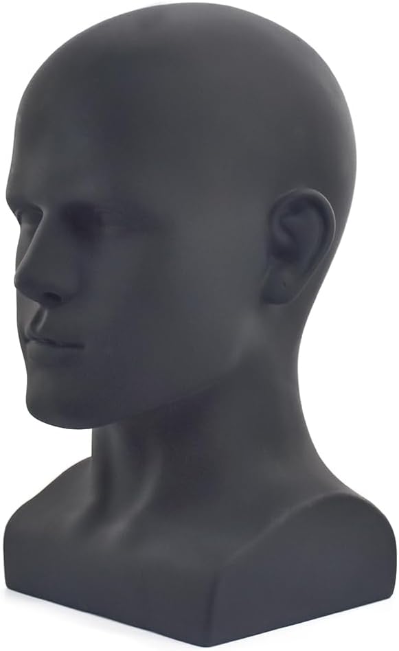 Schaufensterpuppenkopf, männlich, glänzend, für Kopfhörer, Hüte, Perücken, Schmuck, Schwarz (L90YH-P