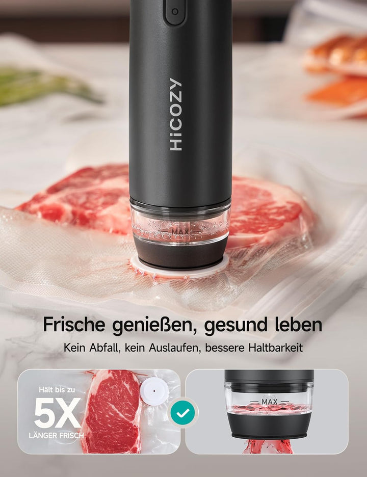 HiCOZY vakuumiergerät für Lebensmittel, Vakuumierer mit sichtbarem Wassertank, Kompaktes Hand-Vakuum
