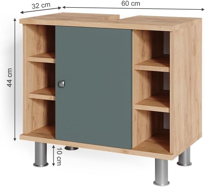 Vicco Waschbeckenunterschrank Fynn, Goldkraft Eiche/Grün, 60 x 54 cm Goldkraft Eiche 60x54x32 cm, Go
