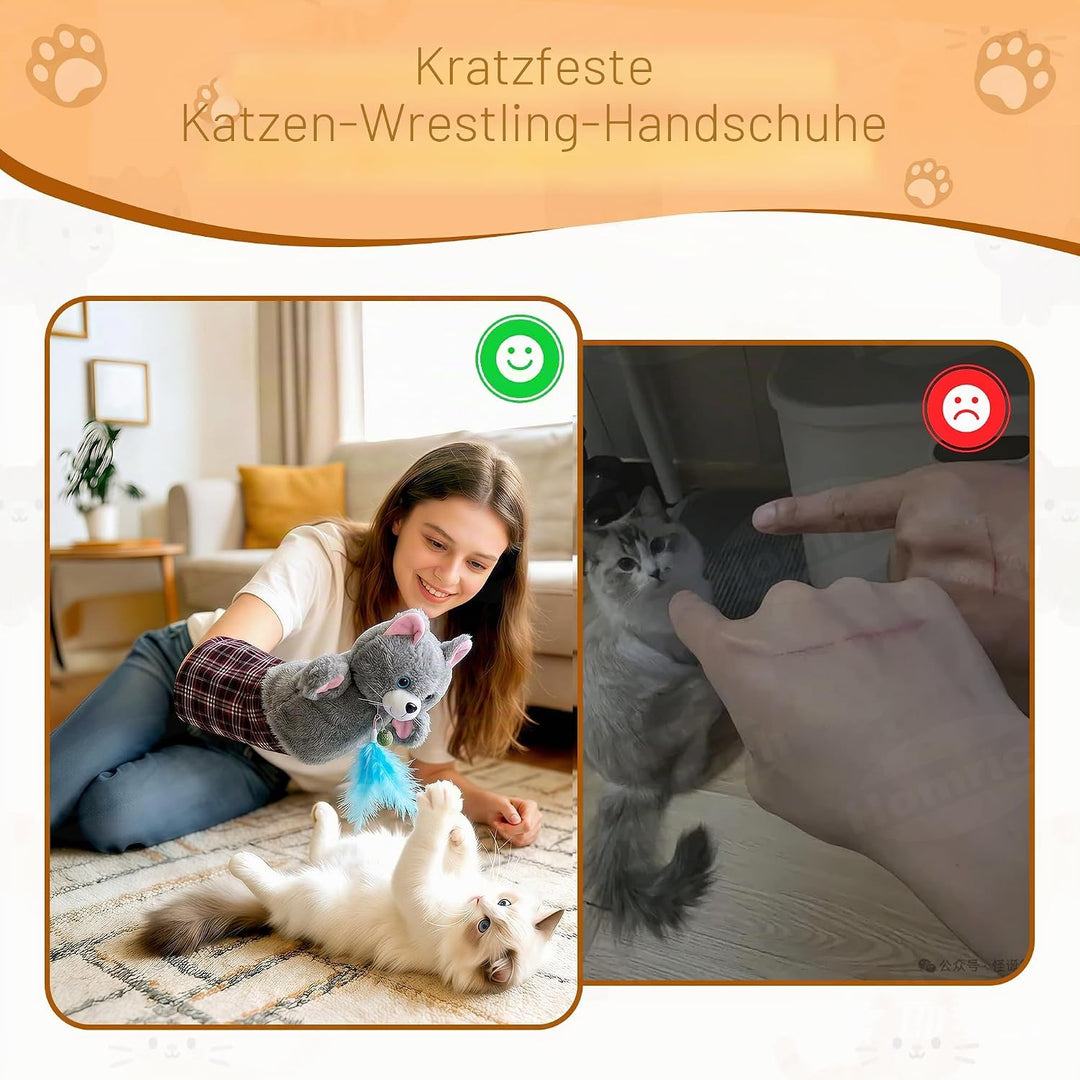 Katzen Wrestling Handschuh, Interaktives Katzenspielzeug Handpuppe mit Plüsch & Katzenminze, dicker
