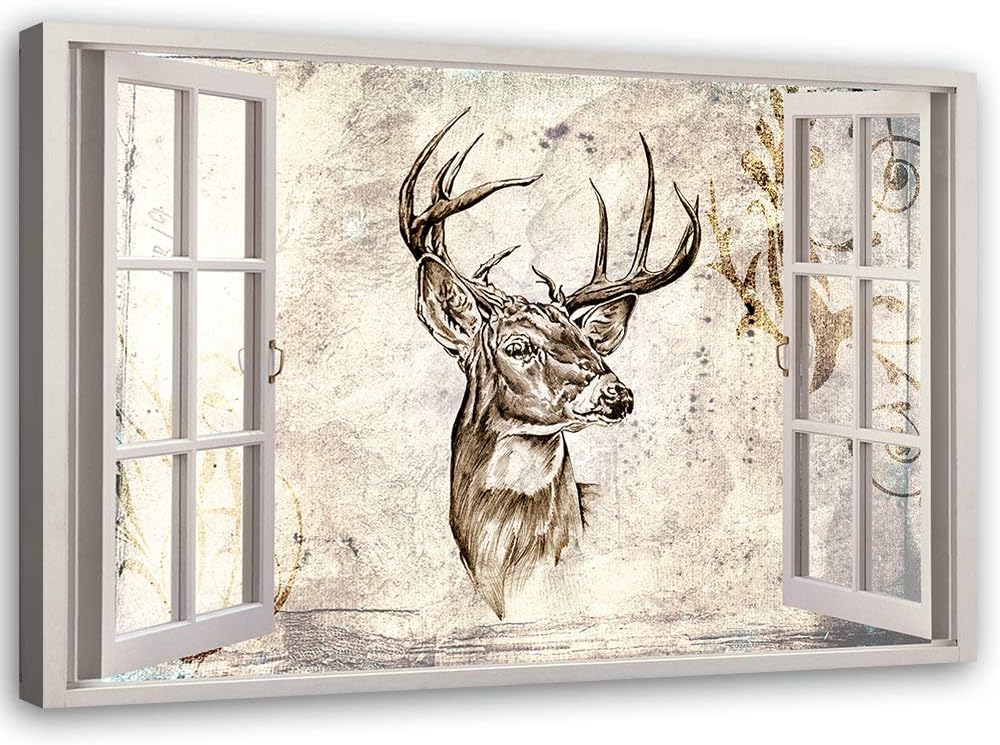 Feeby Viles - Leinwand Bilder - Fensterblick Natur- 90x60 cm- Deko Wohnzimmer - Wandbilder Schlafzim