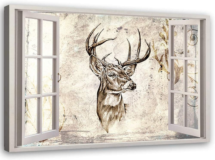 Feeby Viles - Leinwand Bilder - Fensterblick Natur- 90x60 cm- Deko Wohnzimmer - Wandbilder Schlafzim