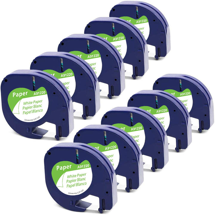 10 Packung MarkField Kompatibel mit Dymo Letratag Papier Etikettenband 12mm x 4m, Kompatibel mit Dym