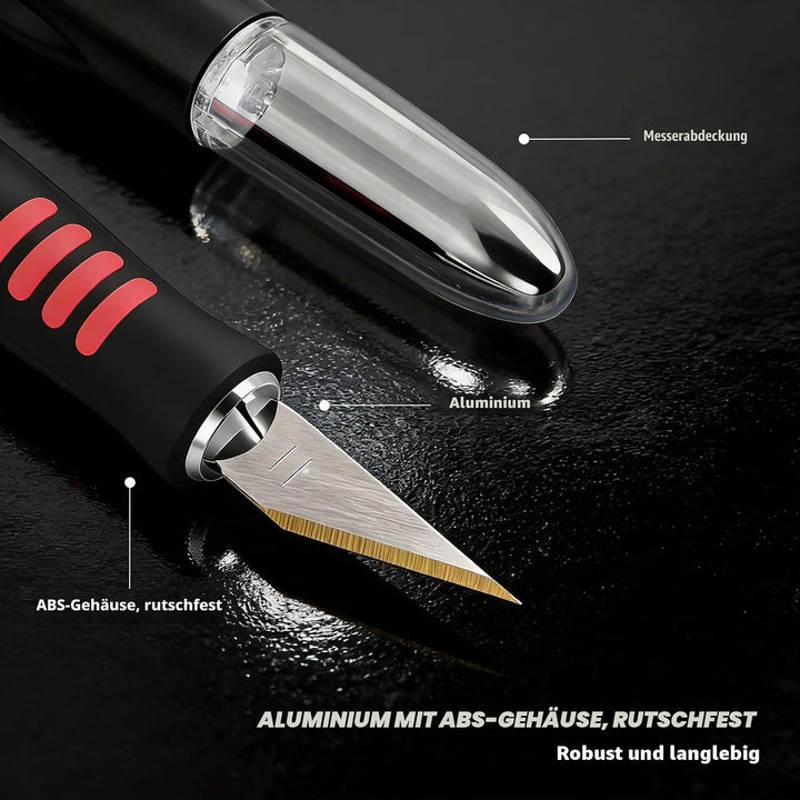 EHDIS Bastelmesser Set - Skalpell mit Softgriff inklusive, 360° Präzisionsmesser, Stahllineal, 15 Er