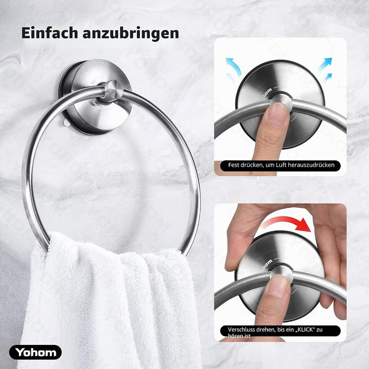 YOHOM Saugschraube Runder Handtuchring Befestigen ohne Bohren Edelstahl Rostfrei Handtuchhalter für
